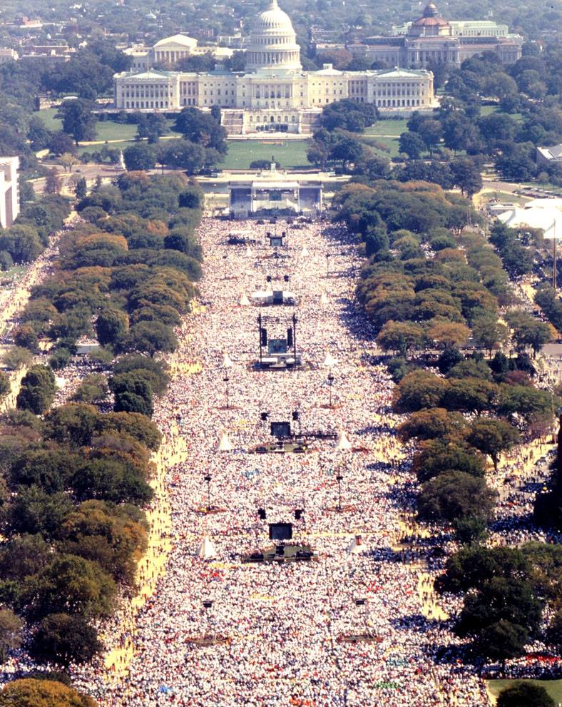 Massive crowd on the National Mall facing the U.S. Capitol during Stand In the Gap 1997